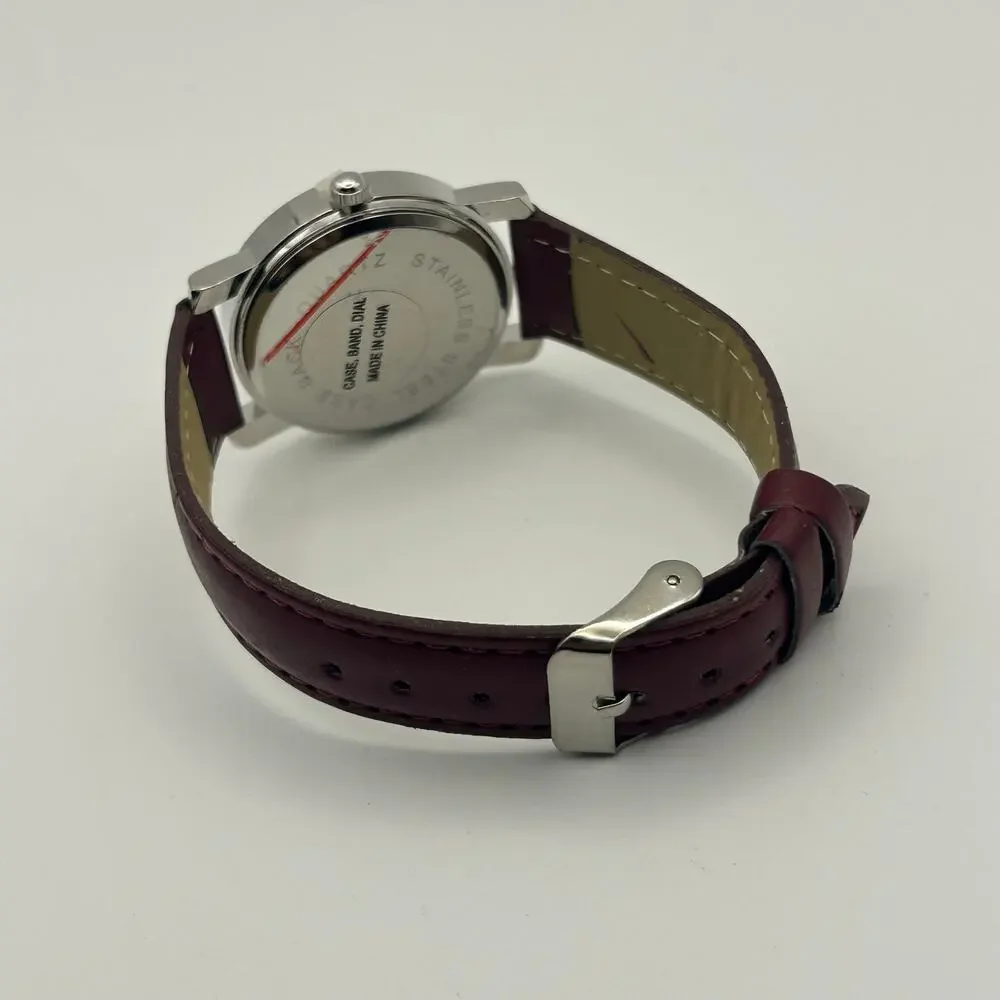 Floral Dial Crystal Bezel Women’s Watch Brown Leather Working New Battery